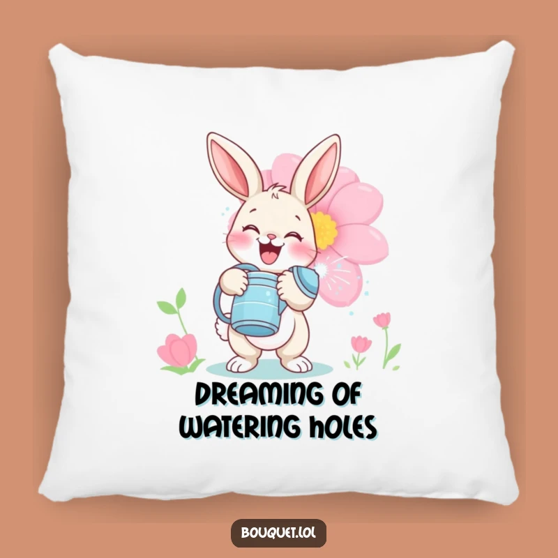 Funny Bunny Gardener Pillow: Cozy Bloom Watering Comfort, Perfect Gift!