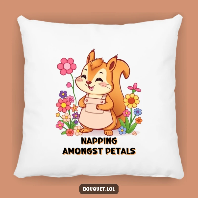 Funny Squirrel Florist Pillow: Cozy Flower Arranging Comfort, Perfect Gift!