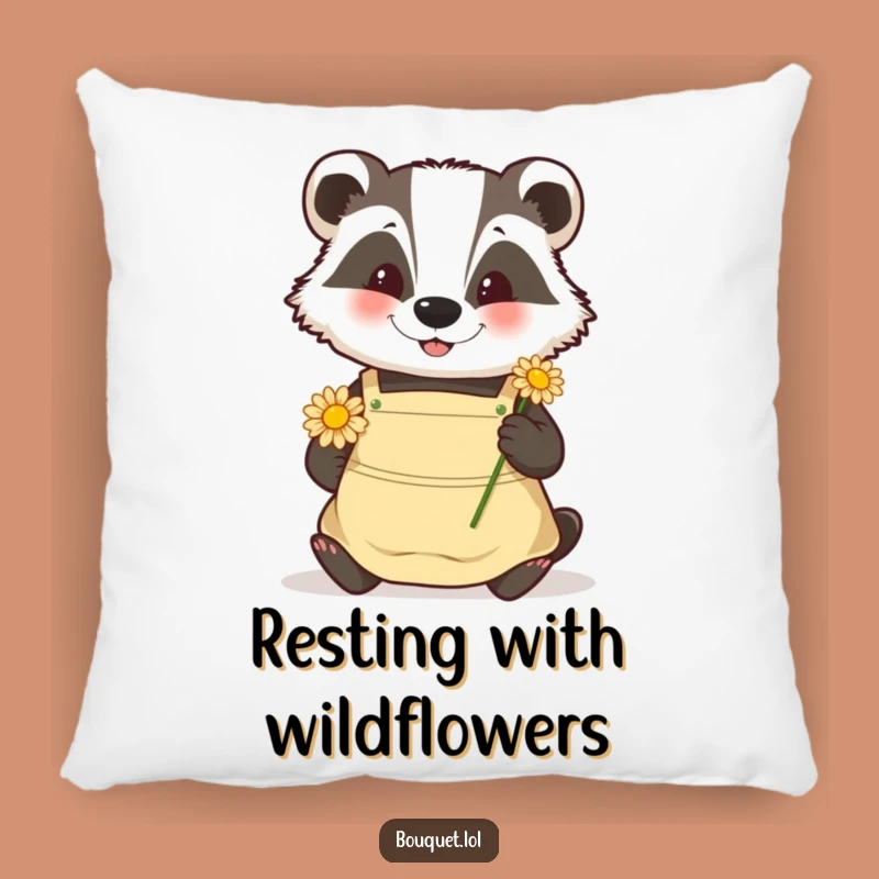 Funny Badger Gardener Pillow: Cozy Daisy Placement Comfort, Nature Gift!