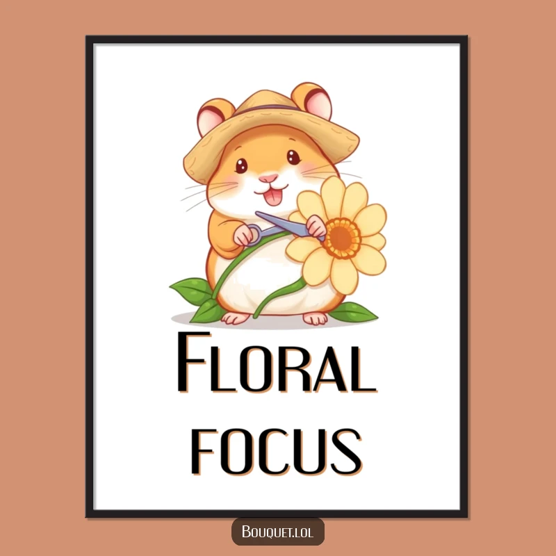 Funny Hamster Gardener Digital Art: Cheerful Flower Snip, Instant Whimsical Funny Gift Download