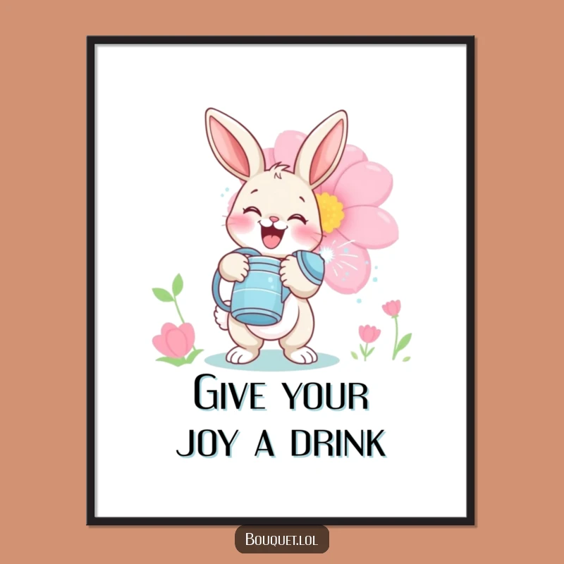Funny Bunny Gardener Poster: Playful Bloom Watering Art, Perfect Gift!