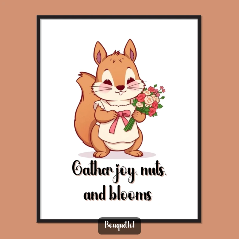 Funny Free Printable Wall Art: Determined Squirrel with Flowers, Whimsical Crafty Downloadable Decor