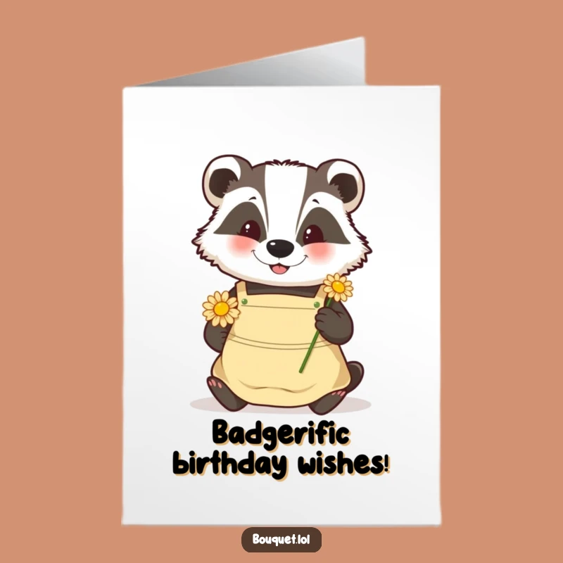 Free Printable Birthday Card: Happy Badger Daisy Funny Downloadable Gift