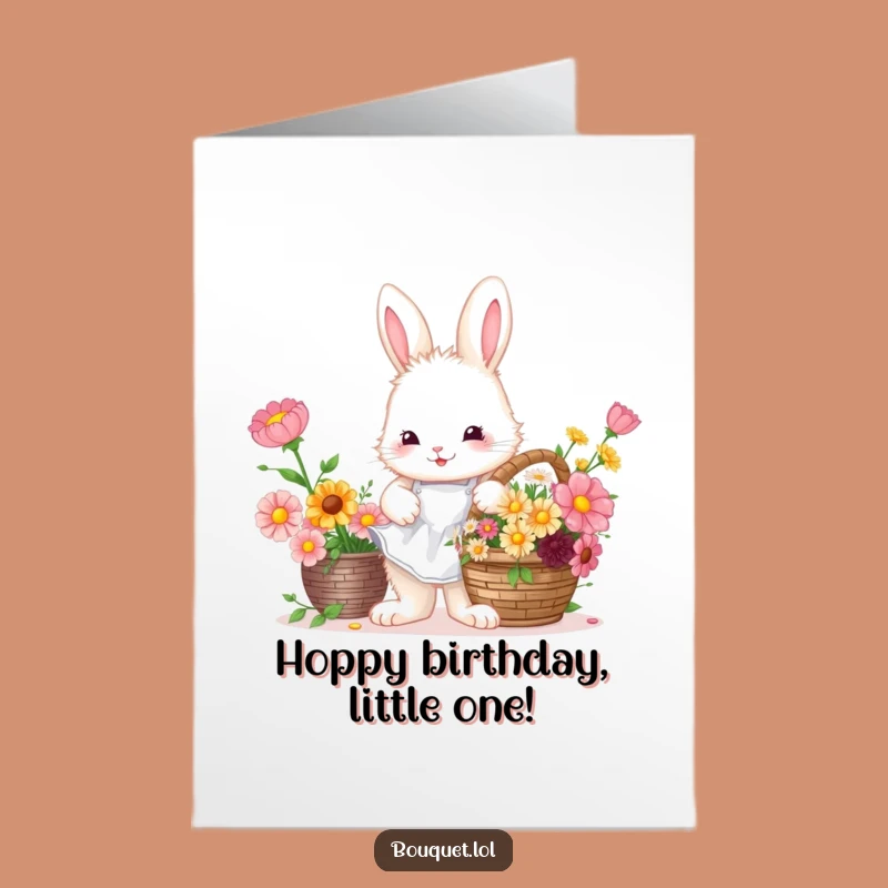 Free Printable Bunny Florist Birthday Card - Cute Flower Birthday Downloadable Gift