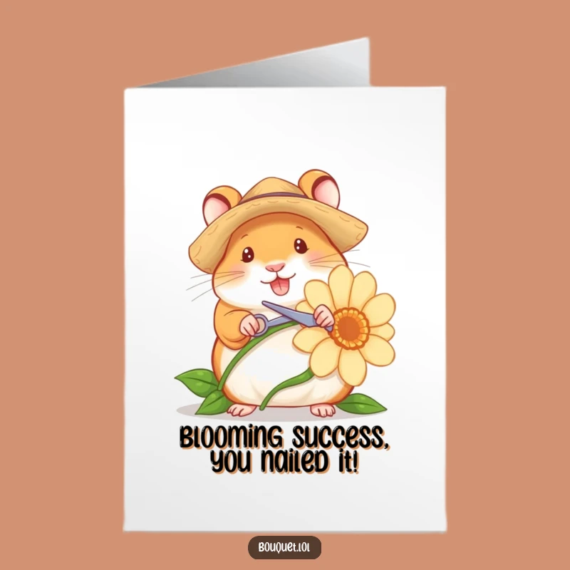 Free Printable Congrats Card: Funny Hamster Gardener, Cheerful Flower Snipping Downloadable Celebration